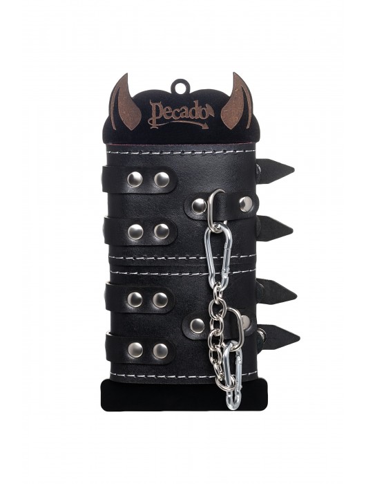 Черные кожаные наручники с двумя ремнями и красной подкладкой - Pecado - купить с доставкой в Коврове