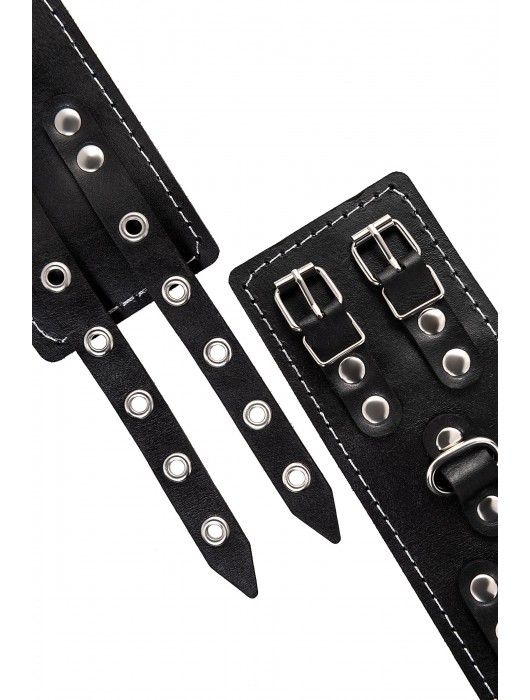 Черные кожаные наручники с двумя ремнями и красной подкладкой - Pecado - купить с доставкой в Коврове