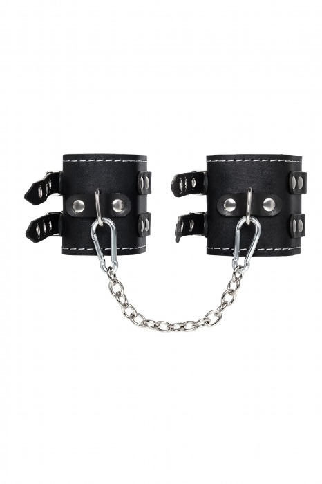 Черные кожаные оковы с двумя ремнями и красной подкладкой - Pecado - купить с доставкой в Коврове
