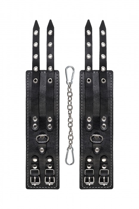 Черные кожаные оковы с двумя ремнями и красной подкладкой - Pecado - купить с доставкой в Коврове
