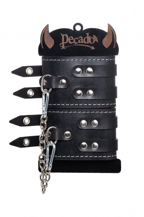Черные кожаные оковы с двумя ремнями и красной подкладкой - Pecado - купить с доставкой в Коврове