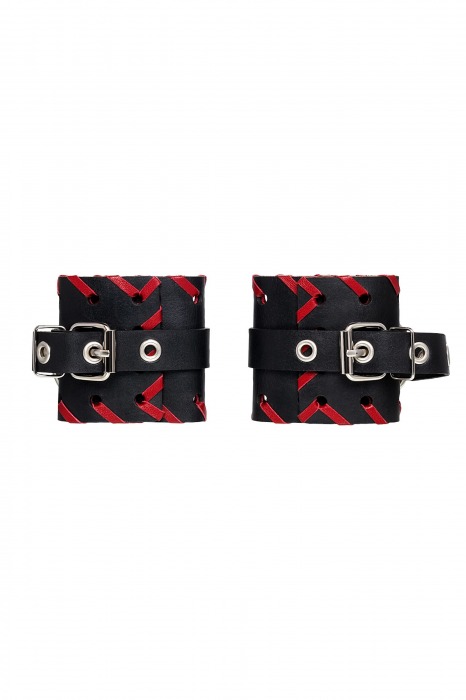Черно-красные наручники из натуральной кожи - Pecado - купить с доставкой в Коврове