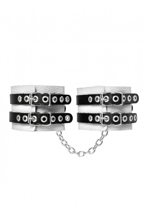 Бело-черные оковы с двумя ремешками и люверсами - Pecado - купить с доставкой в Коврове