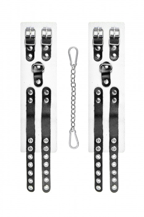 Бело-черные оковы с двумя ремешками и люверсами - Pecado - купить с доставкой в Коврове
