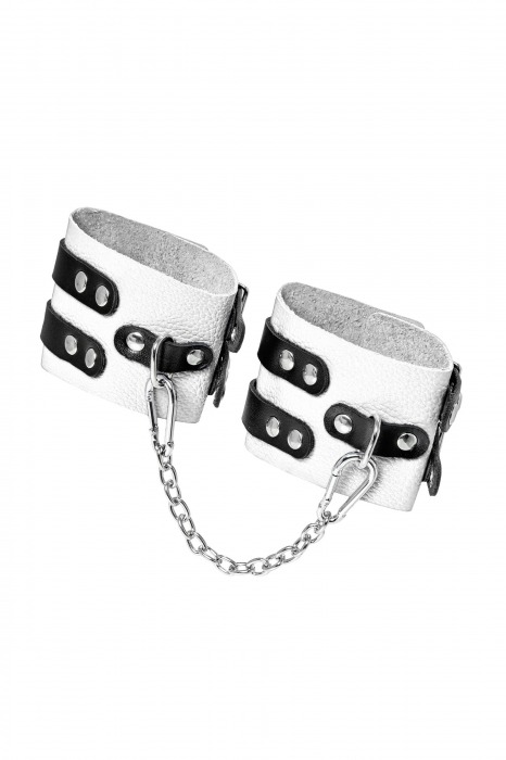 Бело-черные оковы с двумя ремешками и люверсами - Pecado - купить с доставкой в Коврове