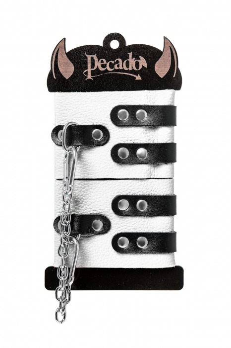 Бело-черные оковы с двумя ремешками и люверсами - Pecado - купить с доставкой в Коврове