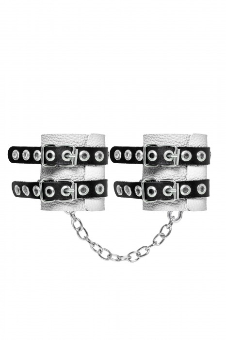 Бело-черные наручники с двумя ремешками и люверсами - Pecado - купить с доставкой в Коврове