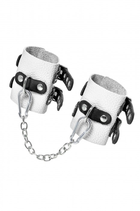 Бело-черные наручники с двумя ремешками и люверсами - Pecado - купить с доставкой в Коврове
