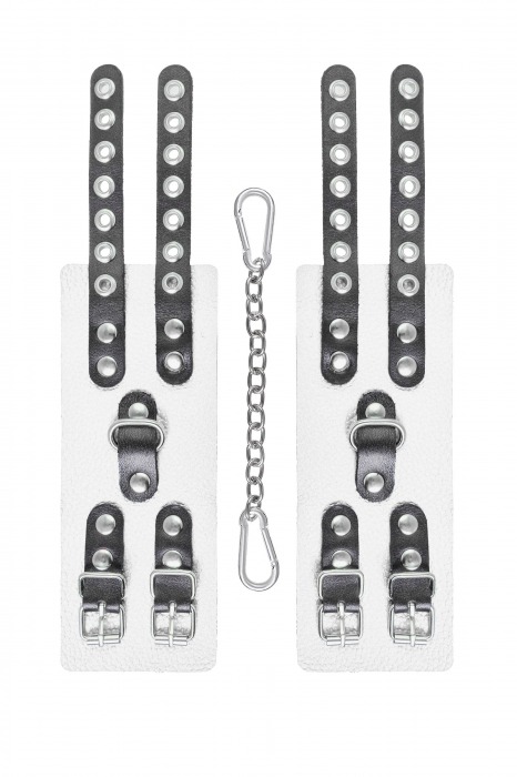 Бело-черные наручники с двумя ремешками и люверсами - Pecado - купить с доставкой в Коврове