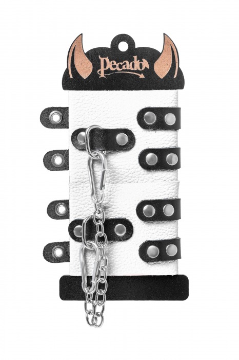 Бело-черные наручники с двумя ремешками и люверсами - Pecado - купить с доставкой в Коврове