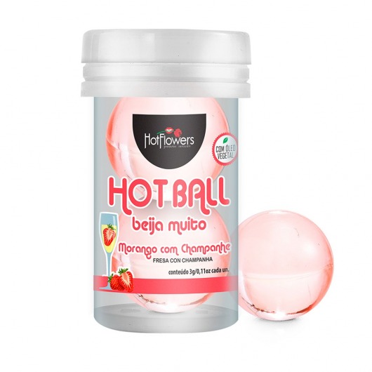 Лубрикант на масляной основе Hot Ball Beija Muito с ароматом клубники и шампанского (2 шарика по 3 гр.) - HotFlowers - купить с доставкой в Коврове