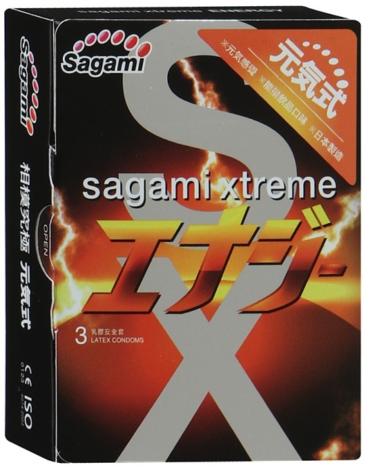 Презервативы Sagami Xtreme ENERGY с ароматом энергетика - 3 шт. - Sagami - купить с доставкой в Коврове