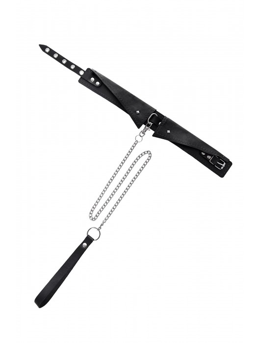 Черный кожаный ошейник-воротник с поводком - Pecado - купить с доставкой в Коврове