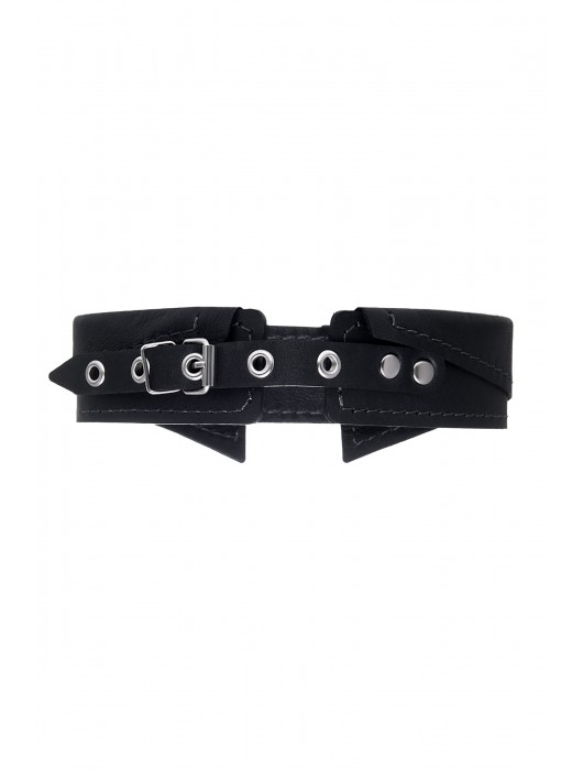 Черный кожаный ошейник-воротник с поводком - Pecado - купить с доставкой в Коврове