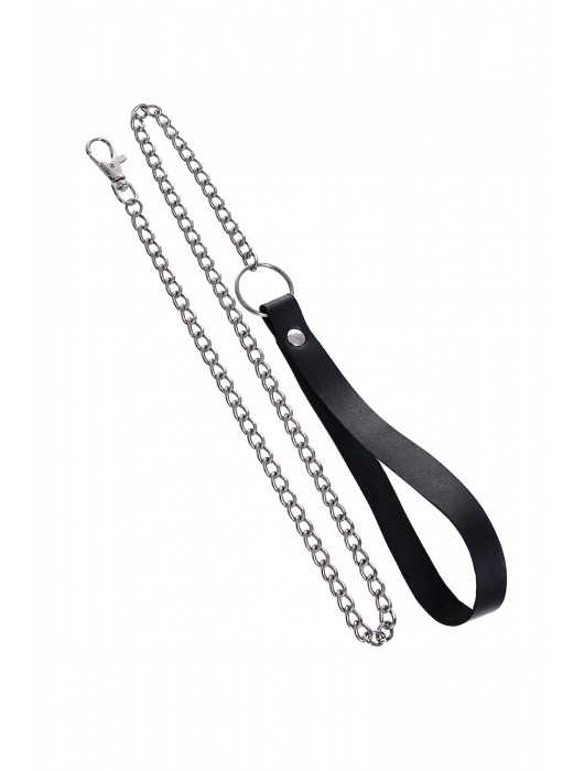 Черный кожаный ошейник-воротник с поводком - Pecado - купить с доставкой в Коврове