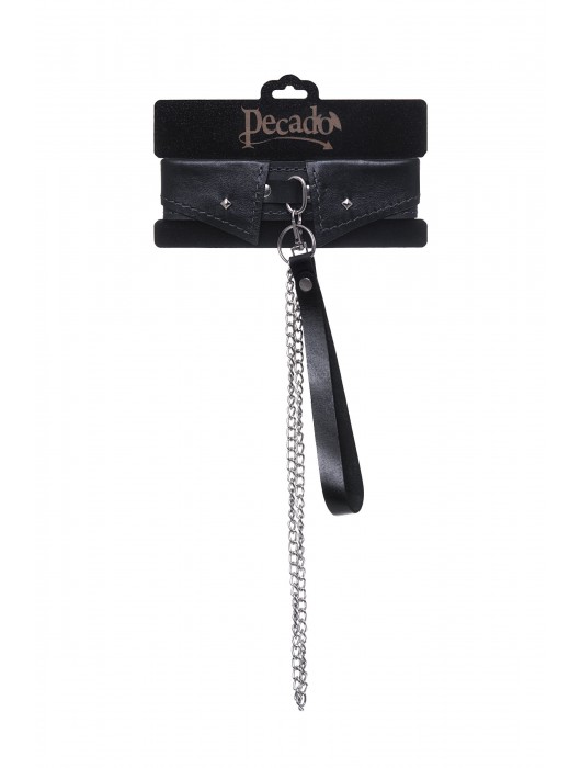Черный кожаный ошейник-воротник с поводком - Pecado - купить с доставкой в Коврове