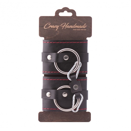 Черные однослойные кожаные наручники с контрастной строчкой - Crazy Handmade - купить с доставкой в Коврове