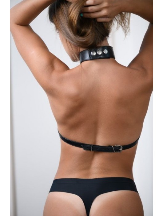 Черная кожаная сбруя с ошейником plus size из нежной кожи - БДСМ Арсенал - купить с доставкой в Коврове