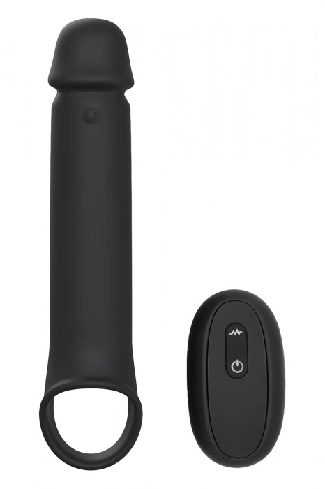 Черная насадка-удлинитель с вибрацией Vibrating Extender With Remote - Dream Toys - в Коврове купить с доставкой