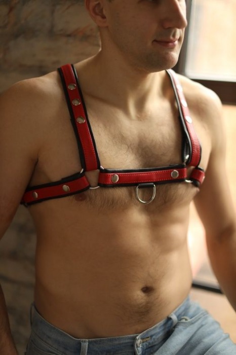 Черно-красная мужская портупея Black-Red - БДСМ Арсенал - купить с доставкой в Коврове