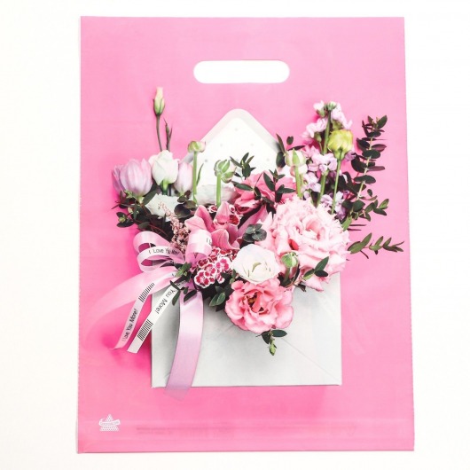 Розовый пакет с цветочным принтом и вырубной ручкой (40х31 см) - Сима-Ленд - купить с доставкой в Коврове