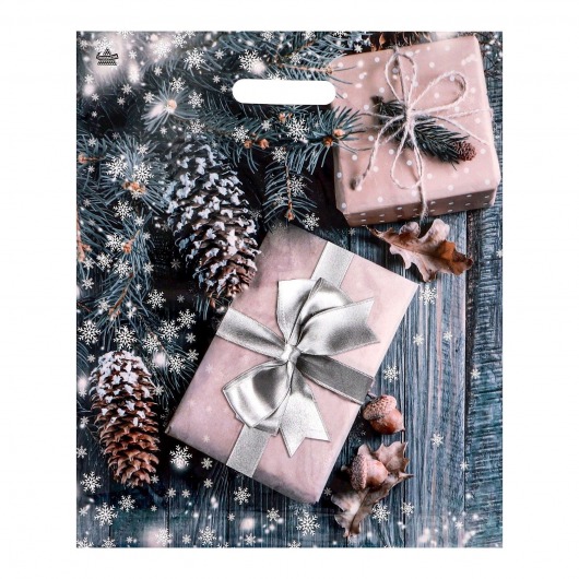 Новогодний пакет с принтом в виде подарков и вырубной ручкой (45х38 см) - Сима-Ленд - купить с доставкой в Коврове