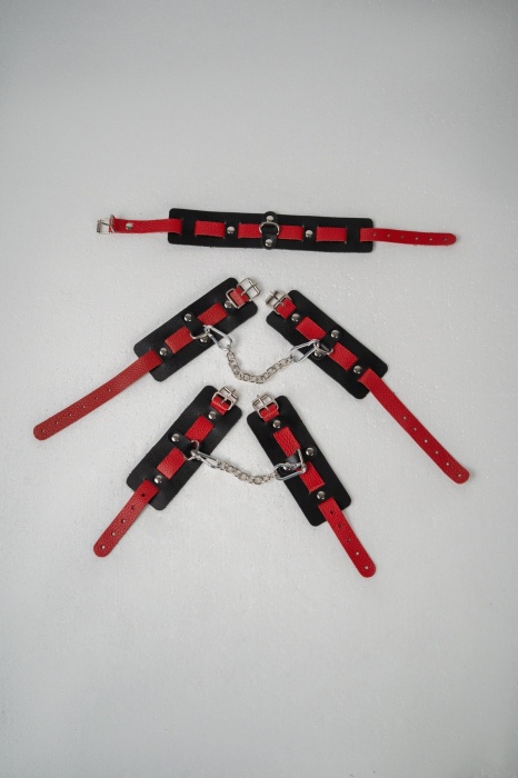 Черно-красный набор фиксаций: наручники, оковы и ошейник - Crazy Handmade - купить с доставкой в Коврове