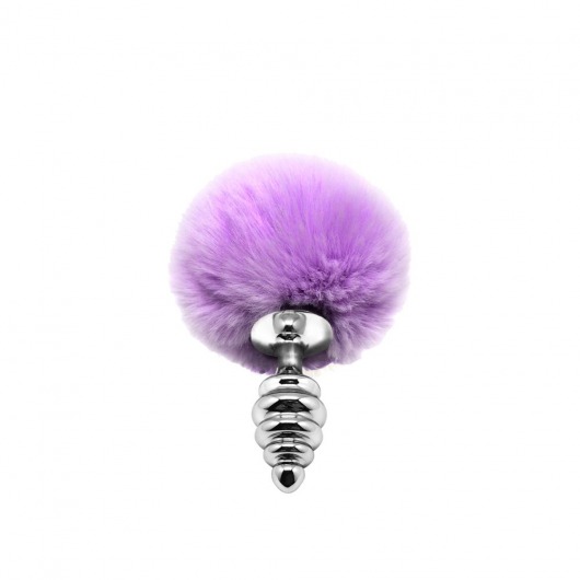 Серебристая анальная пробка с сиреневым помпоном Metal Anal Fluffly Twist Plug S - Adrien Lastic