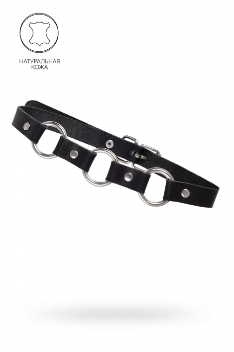 Черный кожаный чокер-ошейник с тремя кольцами - Pecado - купить с доставкой в Коврове