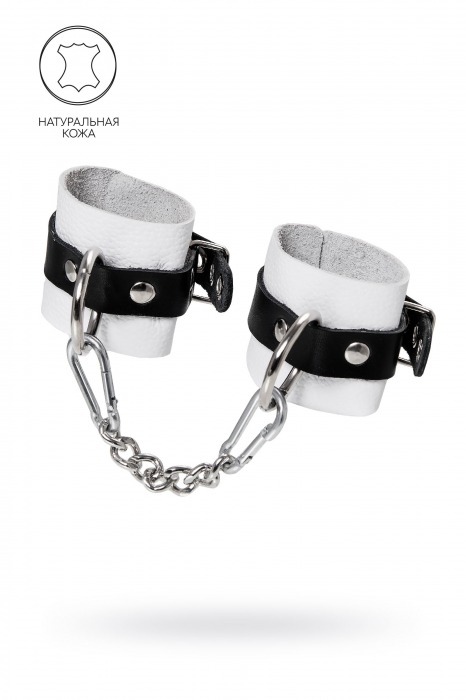 Бело-черные кожаные наручники с одним ремешком с люверсами - Pecado - купить с доставкой в Коврове