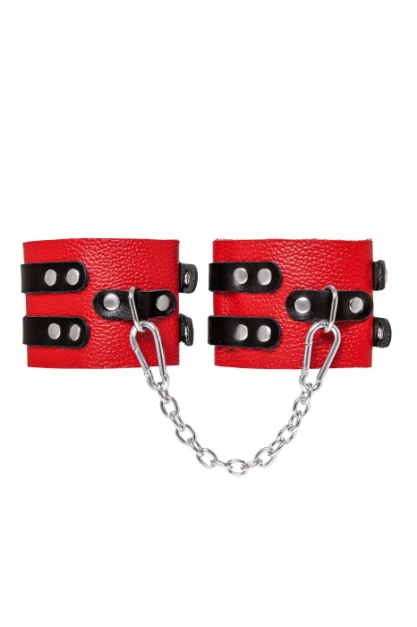 Красно-черные мягкие оковы с двумя ремешками с люверсами - Pecado - купить с доставкой в Коврове