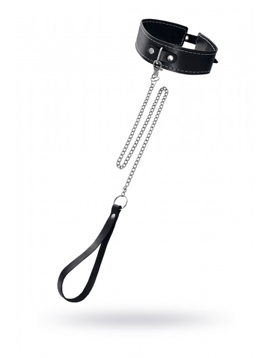 Кожаный двухслойный ошейник с белой строчкой и поводком - Pecado - купить с доставкой в Коврове