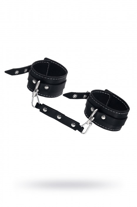 Черные двухслойные кожаные оковы с белой строчкой - Pecado - купить с доставкой в Коврове