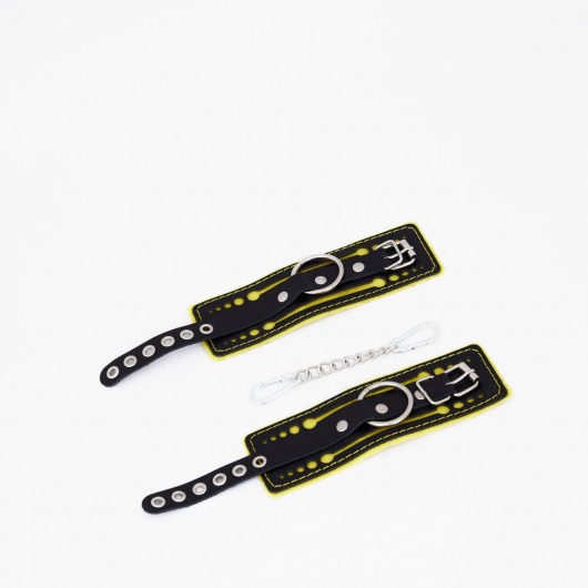 Черно-желтые кожаные наручники с жёлтой строчкой - Crazy Handmade - купить с доставкой в Коврове