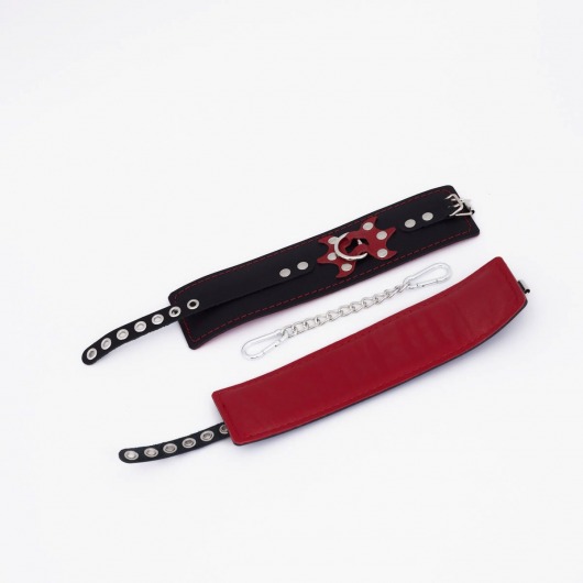 Черные кожаные оковы с красным декором и строчкой - Crazy Handmade - купить с доставкой в Коврове