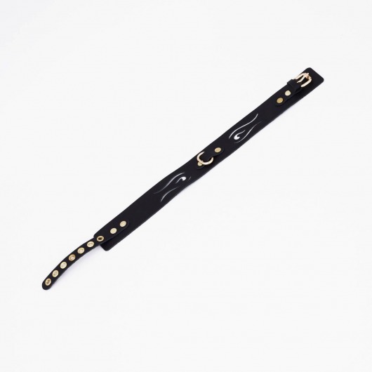 Черный кожаный ошейник с золотистой фурнитурой - Crazy Handmade - купить с доставкой в Коврове