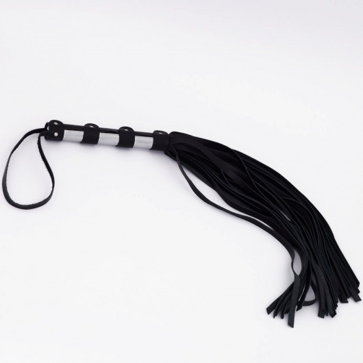Черный кожаный флоггер со стальной ручкой - 45 см. - Crazy Handmade - купить с доставкой в Коврове