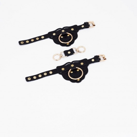 Черные наручники с золотистой фурнитурой - Crazy Handmade - купить с доставкой в Коврове