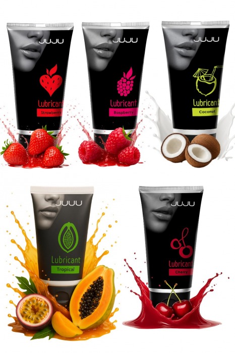 Набор из 5 съедобных лубрикантов JUJU (клубника, малина, тропические фрукты, вишня, кокос) - JuJu - купить с доставкой в Коврове
