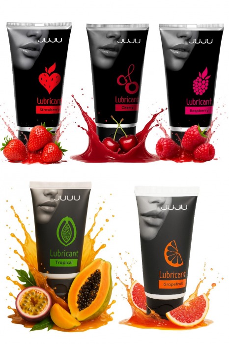 Набор из 5 съедобных лубрикантов JUJU (клубника, малина, тропические фрукты, вишня, грейпфрут) - JuJu - купить с доставкой в Коврове