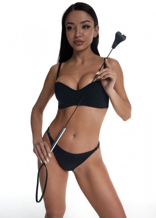 Стек с черным кожаным наконечником в виде сердца и металлической ручкой - 67 см. - Crazy Handmade - купить с доставкой в Коврове