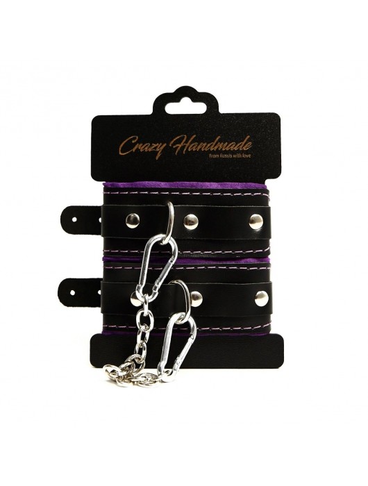 Черно-фиолетовые скругленные наручники с мягкой подкладкой - Crazy Handmade - купить с доставкой в Коврове