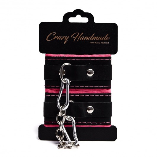 Черно-розовые скругленные наручники с мягкой подкладкой - Crazy Handmade - купить с доставкой в Коврове