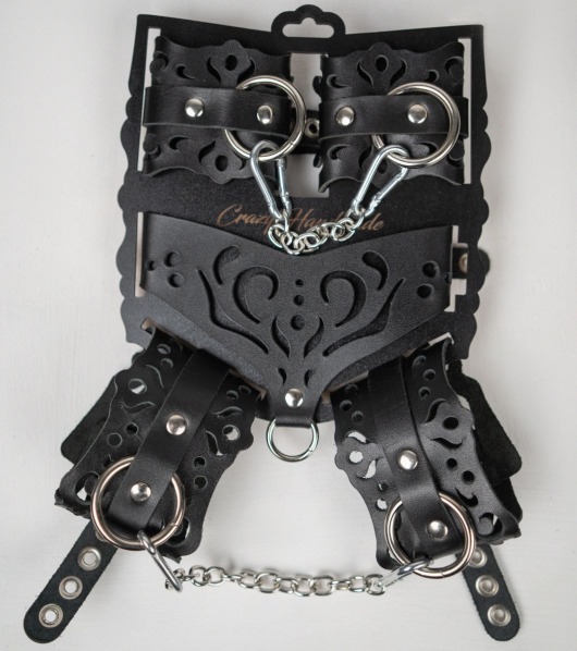 Черный ажурный кожаный набор фиксаций - Crazy Handmade - купить с доставкой в Коврове