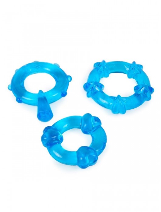 Набор из 3 синих эрекционных колец с различным рельефом - Erowoman-Eroman - в Коврове купить с доставкой
