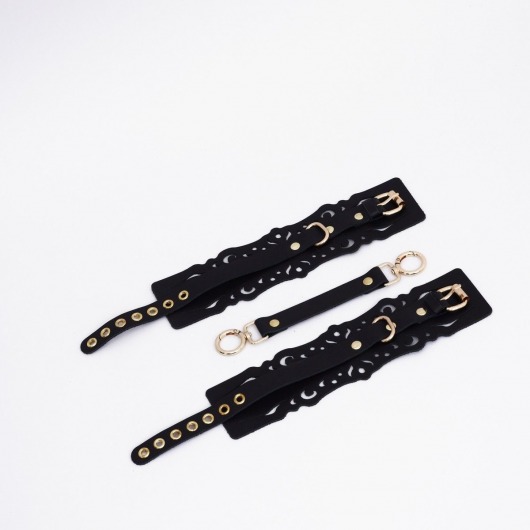 Черный кожаные оковы с узорами и золотистой фурнитурой - Crazy Handmade - купить с доставкой в Коврове