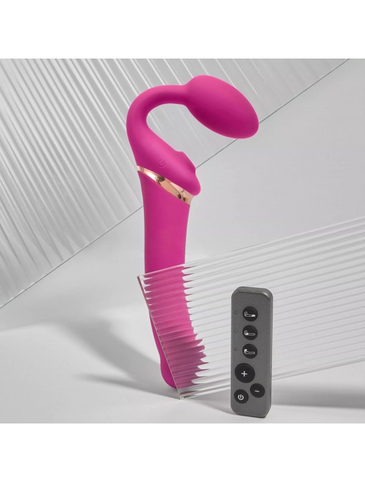 Ярко-розовый безремневой страпон Multi Orgasm Bendable Strap-On size XL с клиторальной стимуляцией - Strap-on-me - купить с доставкой в Коврове