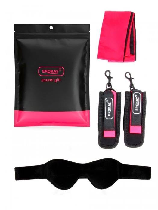 Черно-розовый эротический набор: маска, наручники и повязка - Erokay - купить с доставкой в Коврове