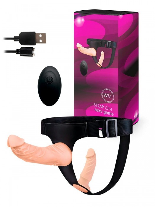 Женский страпон с 2 насадками, вибрацией и пультом ДУ - Erowoman-Eroman - купить с доставкой в Коврове