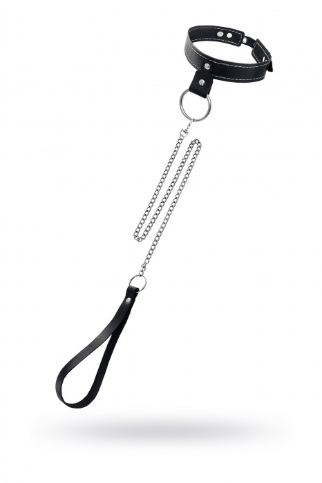 Черный узкий однослойный ошейник с серебристым поводком-цепочкой - Pecado - купить с доставкой в Коврове
